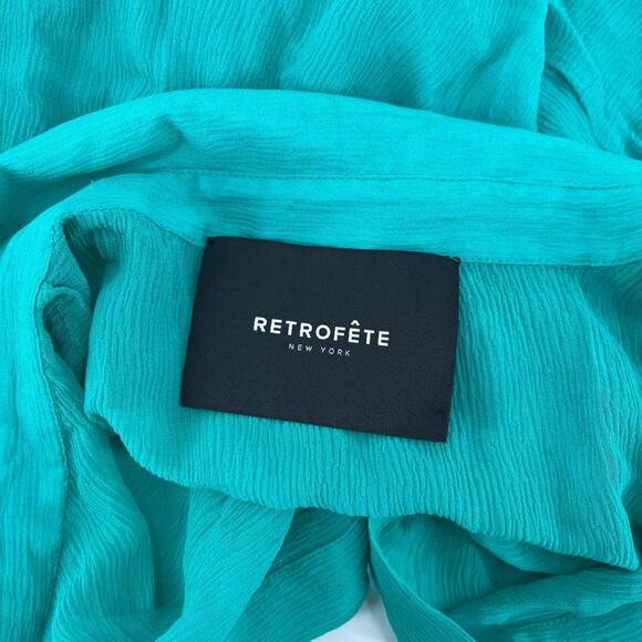 RETROFETE Button Up Blouse Top Turquoise Green Lightweight Long Sleeve Medium - Picture 5 of 6